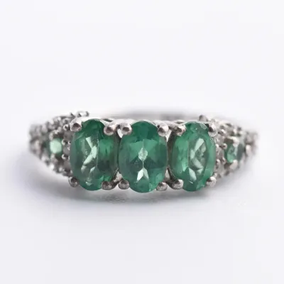 Green Sterling Silver Tri Ring