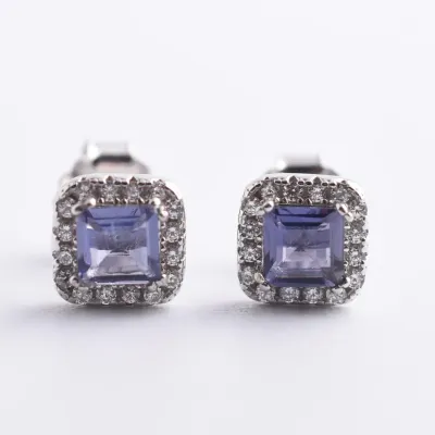Blue Sterlings Silver Halo Stud Earrings