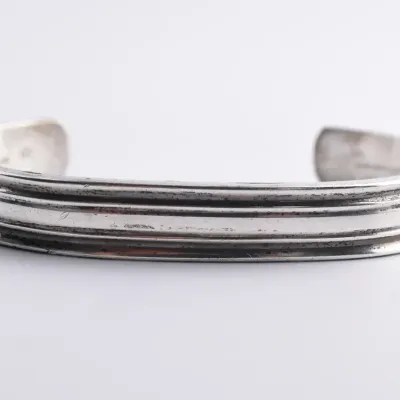 Signed Sterling Silver Grooved Cuff Bracelet