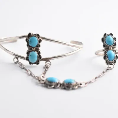Turquoise Sterling Silver Chain Bracelet & Ring
