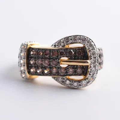 Sterling Silver Gold Vermeil Pavé Buckle Ring