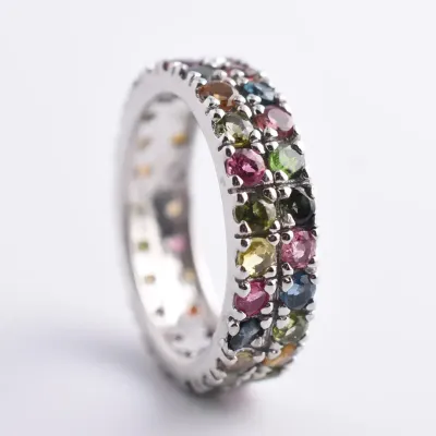 Tourmaline Sterling Silver Line Band Ring