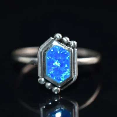 Blue Opal Inlay Sterling Silver Ring