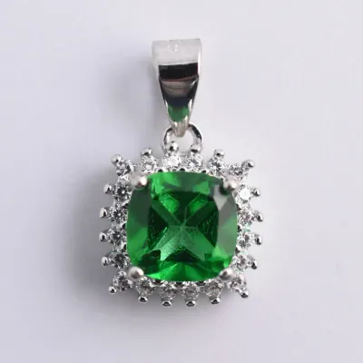Green Topaz Sterling Silver Halo Pendant