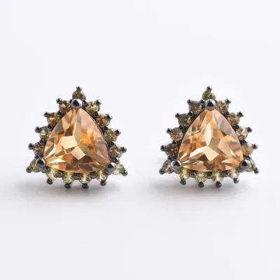 Citrine Sterling Silver Halo Stud Earrings