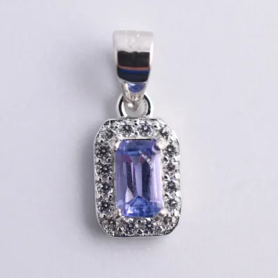 Tanzanite Sterling Silver Halo Pendant