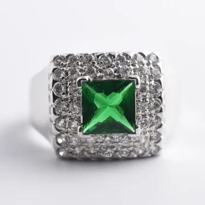 Green Sterling Silver Pavé Ring