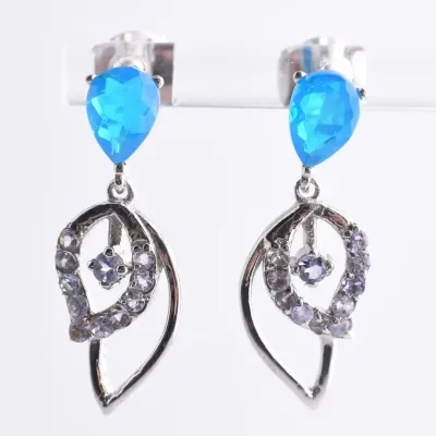 Blue Opal & Tanzanite Sterling Silver Dangle Earrings
