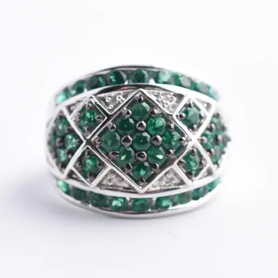 Emerald Sterling Silver Pavé Ring