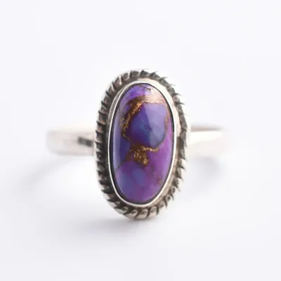 Purple Turquoise Cabochon Sterling Silver Ring