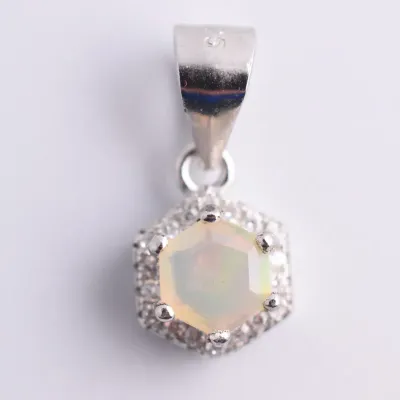Fire Opal Sterling Silver Halo Pendant