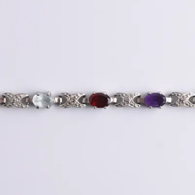 Garnet, Blue Topaz, Peridot, Citrine & Amethyst Sterling Silver Tennis Bracelet
