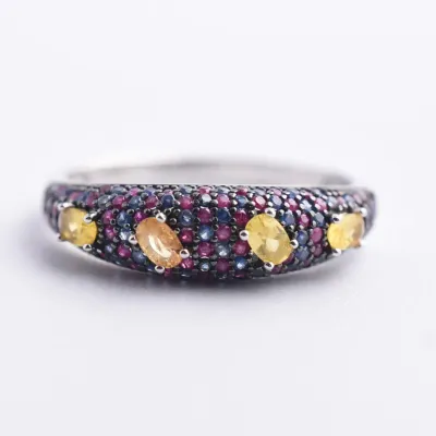Yellow Sapphire, Blue Sapphire & Ruby Sterling Silver Ring