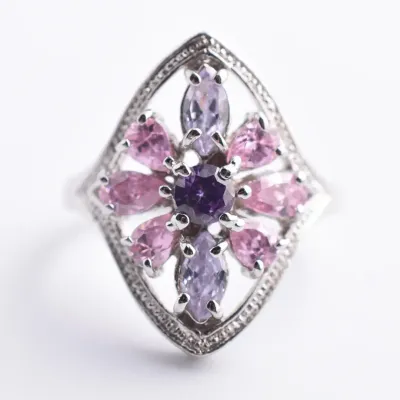 Pink Sterling Silver Burst Ring
