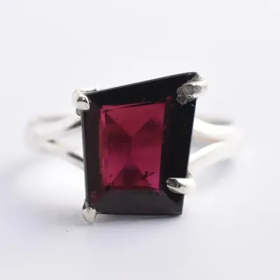 Garnet Sterling Silver Modernist Ring