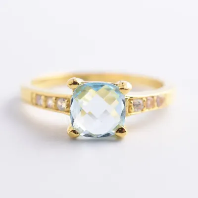 Blue Topaz Sterling Silver Gold Vermeil Ring