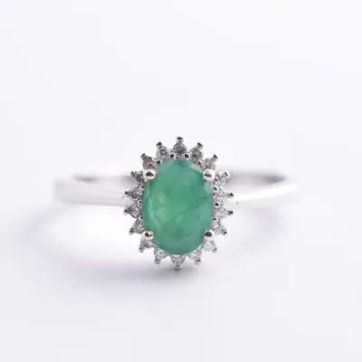 Emerald Sterling Silver Halo Ring