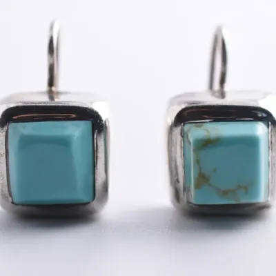Turquoise Cabochon Sterling Silver Dangle Earrings