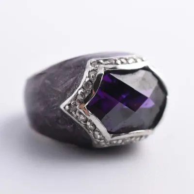 Purple Enamel Sterling Silver Halo Ring