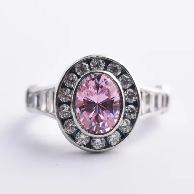 Pink Sterling Silver Halo Ring