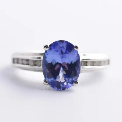 Tanzanite & Natural Diamond Sterling Silver Ring