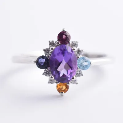 Amethyst, Citrine, Rhodolite Garnet, Blue Topaz & Iolite Cluster Ring