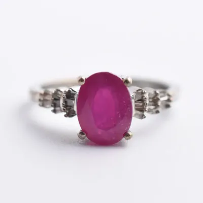 Ruby & Natural Diamond Sterling Silver Ring