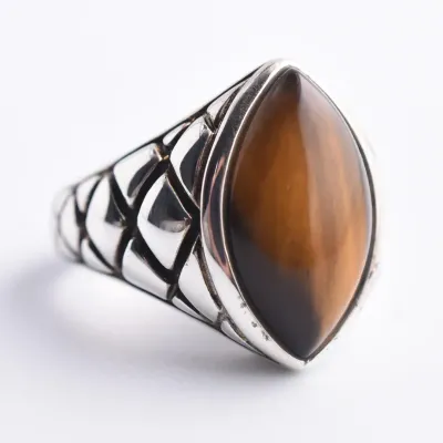 Tigers Eye Cabochon Sterling Silver Ring