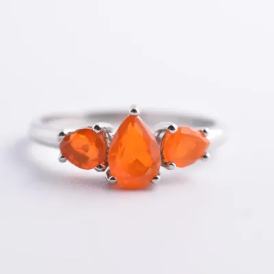 Orange Opal Sterling Silver Tri Ring