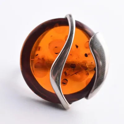Amber Sterling Silver Modernist Ring