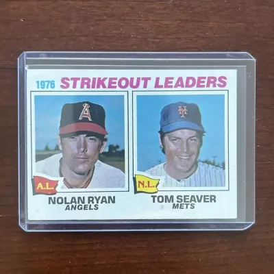 1977 Topps Baseball Card. Strikeout Leaders - Nolan Ryan & Tom Seaver. Card #6