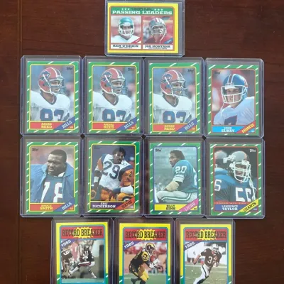 1986 Topps Football Cards. Andre Reed, Bruce Smith Rookies. John Elway, and More