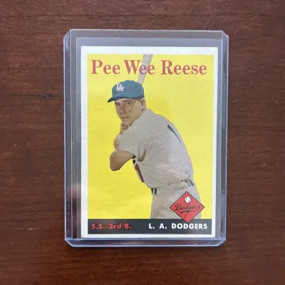 1958 Topps Baseball Card. Pee Wee Reese - Los Angeles Dodgers. Card #375