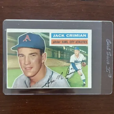 1956 Topps Baseball Card. Jack Crimian - Kansas City Athletics. Card #319