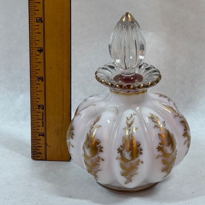 Vintage Hand-Painted Milk Glass Perfume Bottle with Stopper