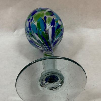 Hand-Blown Confetti Glass Wine Goblet - Blue, Green & White
