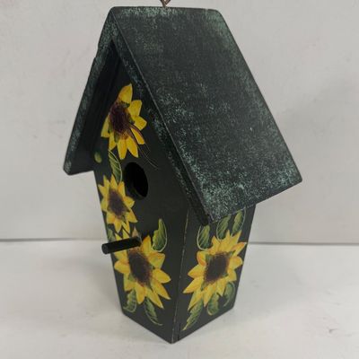Decorative Wooden Birdhouse with Hand-Painted Sunflowers
