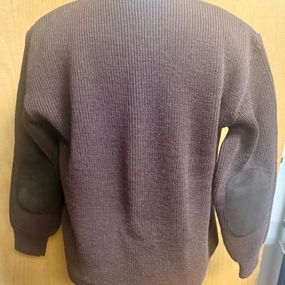 Vintage Glenhusky of Scotland Commando-Style Knit Wool Sweater with Suede Patches Size Large