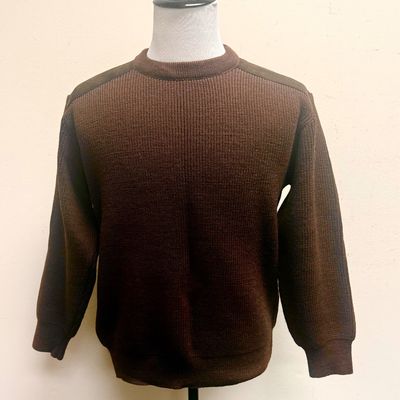 Vintage Glenhusky of Scotland Commando-Style Knit Wool Sweater with Suede Patches Size Large