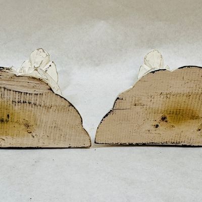 Pair of Vintage Distressed White Carved Wood Wall Sconces / Corbel Shelves