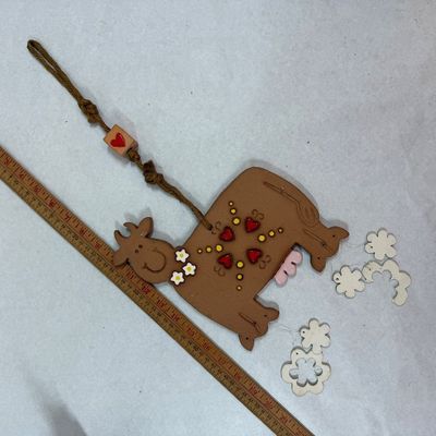 Vintage Hand-Painted Clay Cow Wind Chime Wall Hanging