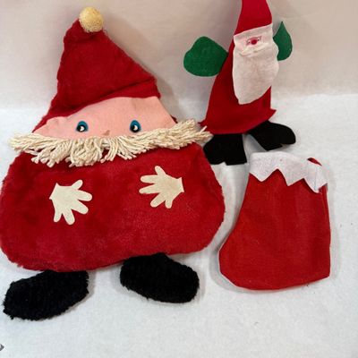 Vintage Christmas Plush Santa Pajama Bag, Elf & Stocking