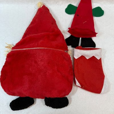 Vintage Christmas Plush Santa Pajama Bag, Elf & Stocking