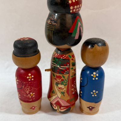 Vintage Japanese Wooden Kokeshi Dolls - Set of 3