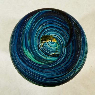 Vintage Hand Blown Swirled Glass Handled Pitcher Vase