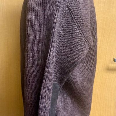 Vintage Glenhusky of Scotland Commando-Style Knit Wool Sweater with Suede Patches Size Large
