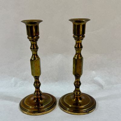 Pair of Vintage Brass Candlestick Holders - Approx. 7.5 Inches Tall