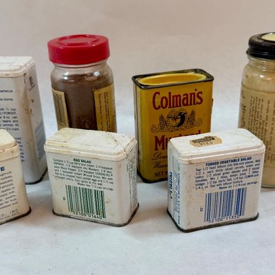 Vintage Spice Tins and Glass Jars Lot - Schilling, Colman's, Spice Islands