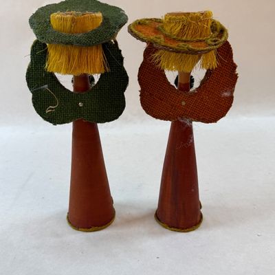 Pair of Vintage Mid-Century Wooden Angel Figurines - Made in Taiwan