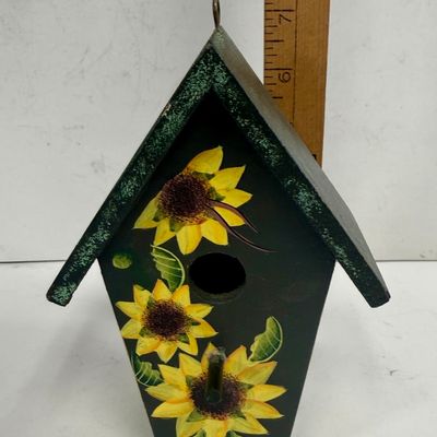 Decorative Wooden Birdhouse with Hand-Painted Sunflowers